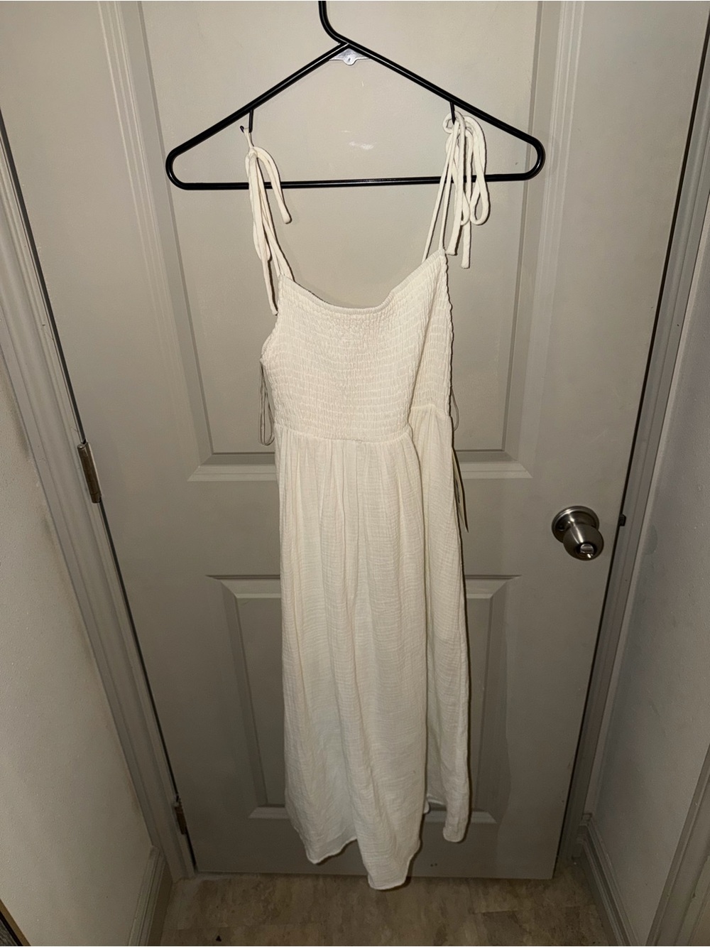 Ivory Tie-Strap Smocked Maxi Charlotte Avery Boutique Dress